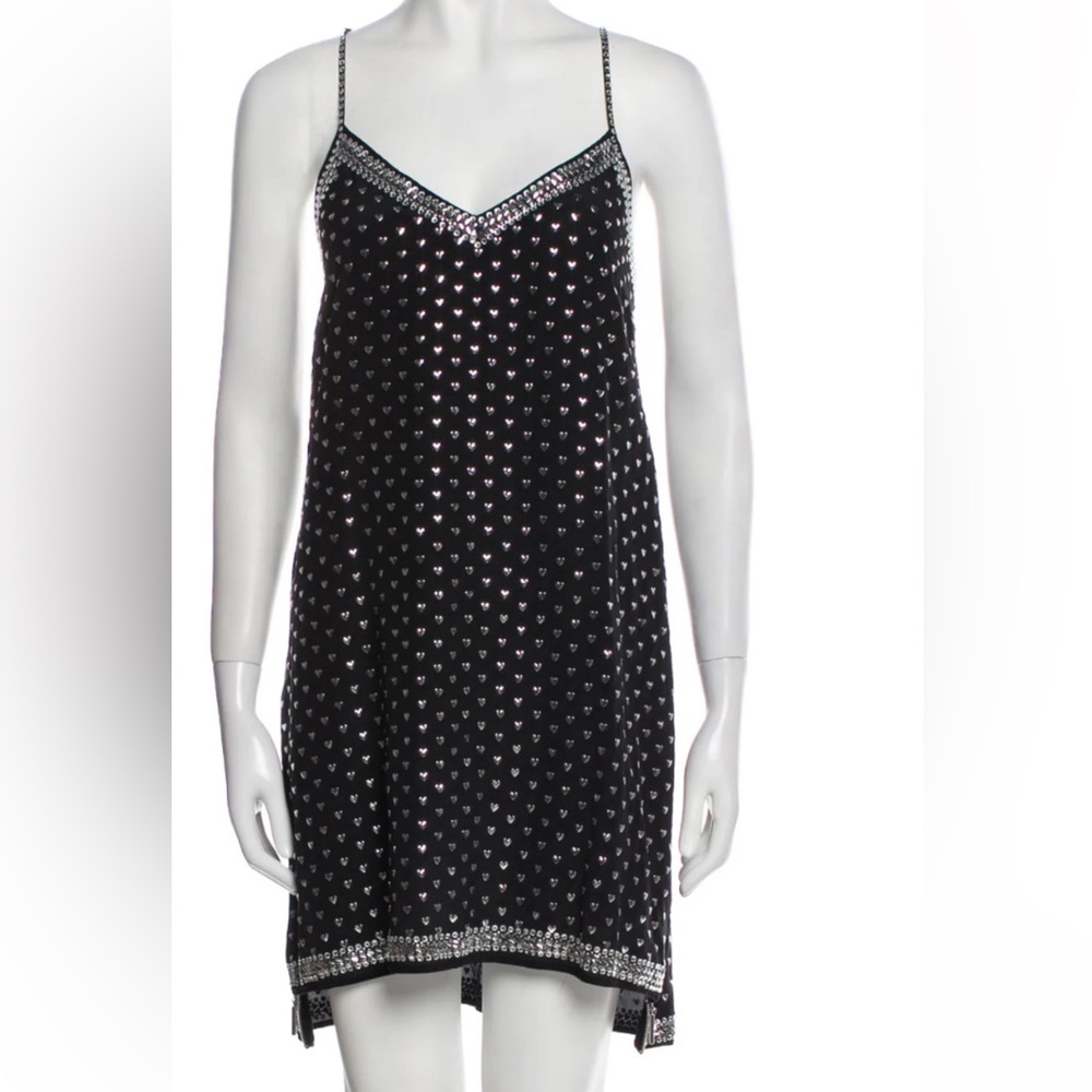 Adam Selman Crystal Heart Silk Dress Sz L